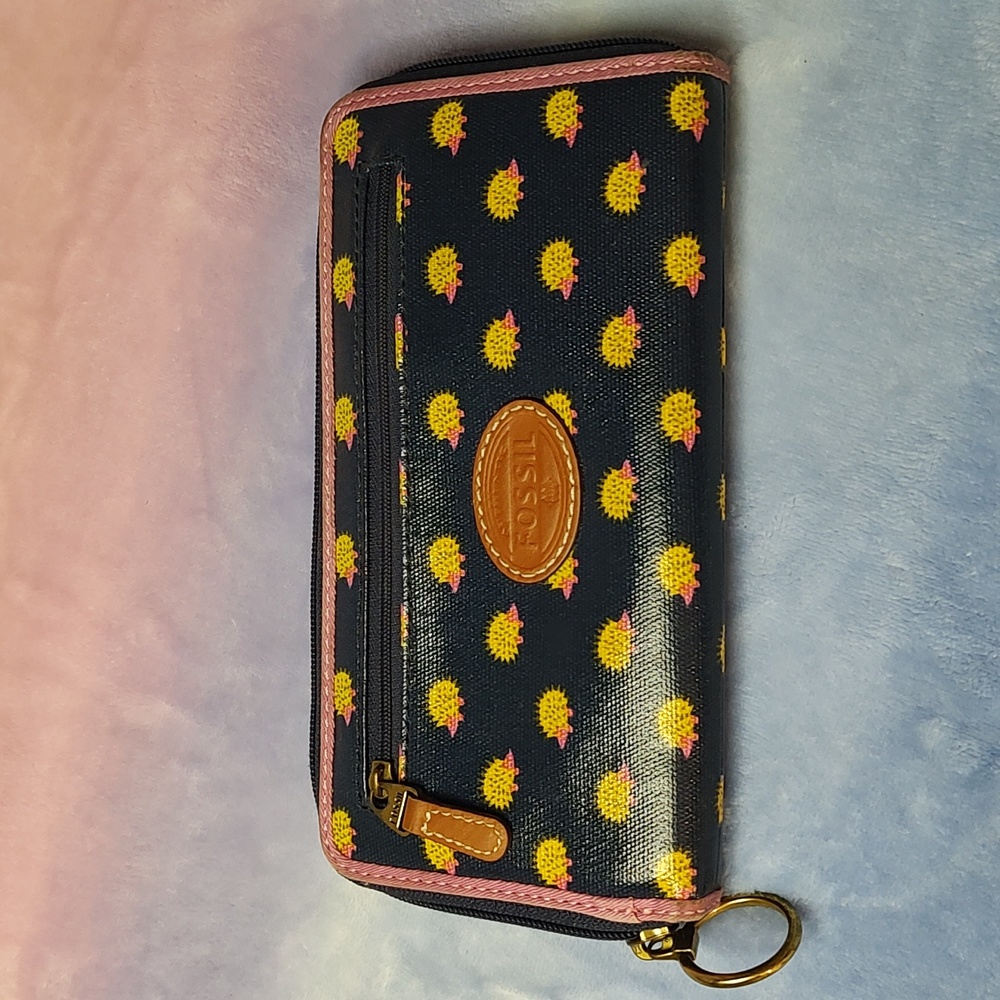 Fossil Zip Around Wallet 8" Featuring Small Hedgehogs